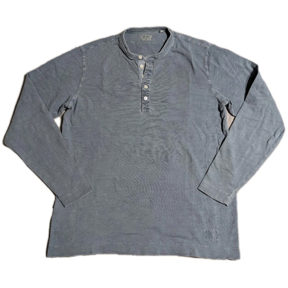 OOBE Brand Henley Shirt Mens M Blue Slub Cotton Distressed Vintage Style